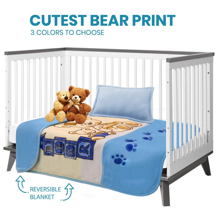 Hearth &amp; Harbor Toddler Blanket Silky Soft Minky Children Bed Blanket - Ultra Plush, Thick &amp; Warm - 39x51 inches Bear Prints,