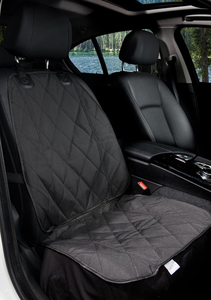 Pet Padded Scratchproof Front Seat Cover with Seat Anchor for Cars, Trucks, &amp; SUVs, Water Resistant, Machine Washable &amp; Non-Slip - Quilted Black