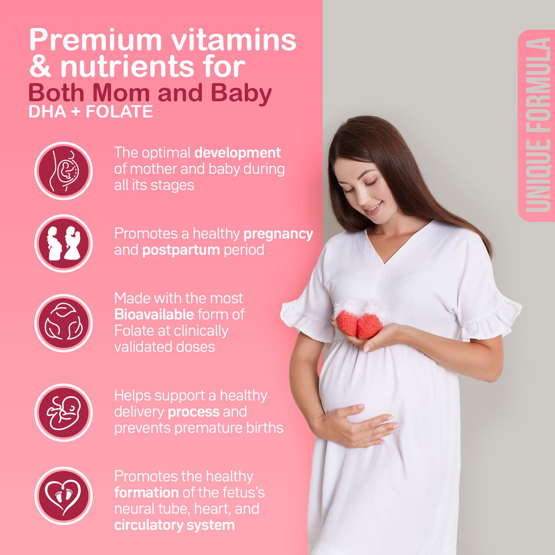 Premium Prenatal & Postnatal Vitamins: Folate, DHA, Choline, Iron, B12, Multivitamin & Probiotics, Supports Fetal Brain Development, Pregnancy & Postpartum Health, Vegan, Non-GMO, Gluten-Free, 30 Days