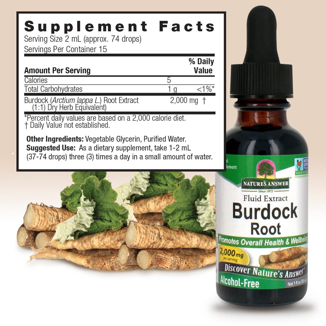 Nature&#39;s Answer Burdock Root Extract 1 Ounce - Alcohol Free, Made in USA, Vegan, Non GMO, No Artificial, Preservative Free - Supports Overall Wellness, Immune Support, Lymphatic Drainage