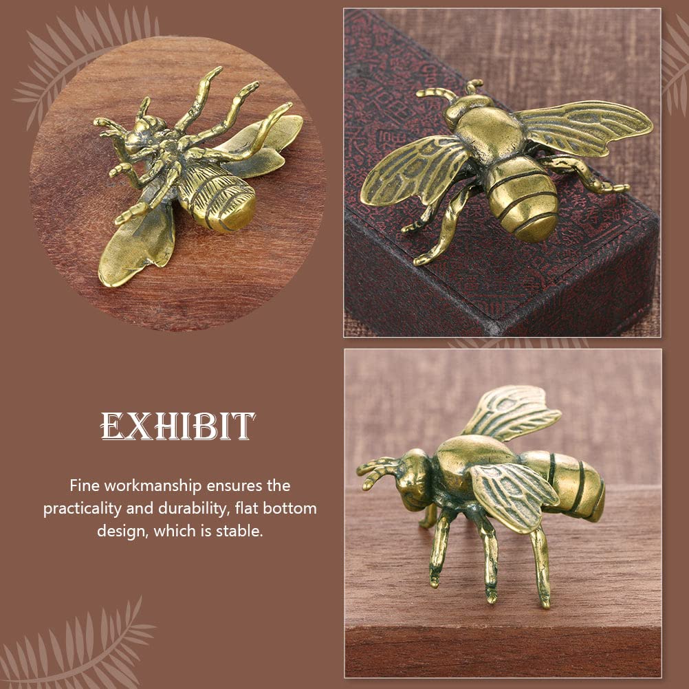 Bee Miniature Figurine, 2PCS Brass Animal Insects Figurines, Small Bee Statue Ornament Home Decor Accents Living Room Office Bookself Tabletop