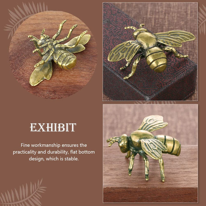 Bee Miniature Figurine, 2PCS Brass Animal Insects Figurines, Small Bee Statue Ornament Home Decor Accents Living Room Office Bookself Tabletop