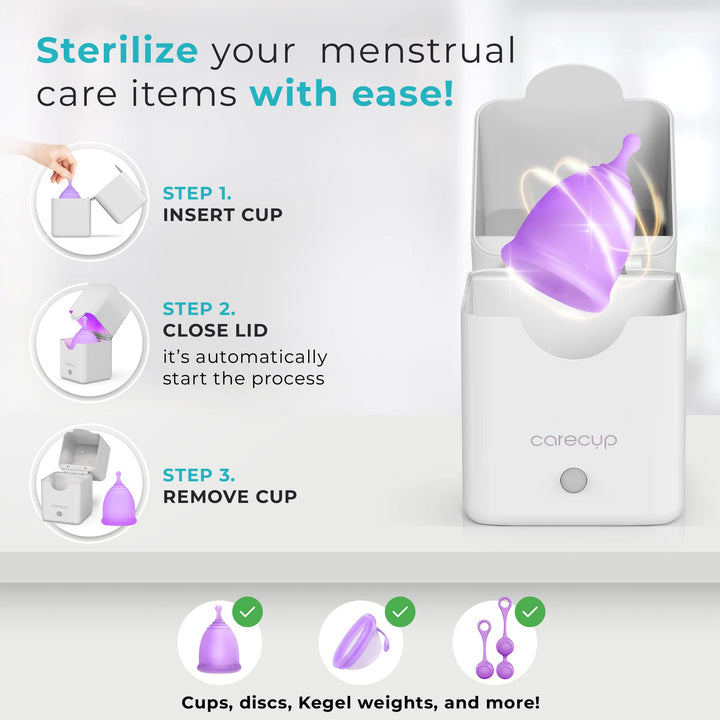 Menstrual Cup Sterilizer - Modern Menstrual Cup Cleaner Unscented Sanitizer - 2-Minute Automatic Steam Wash - Holder Fits Small Soft &amp; Large Period Disc (UV)