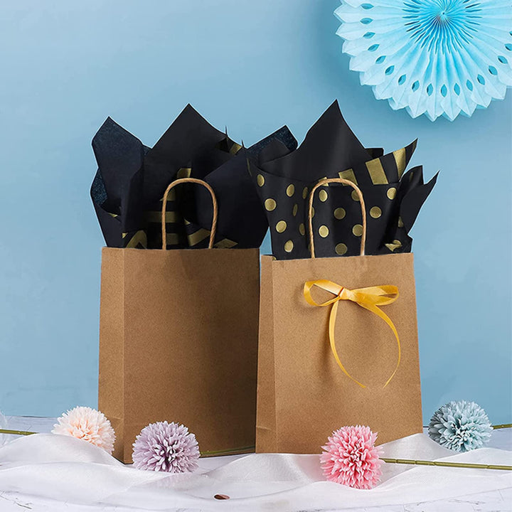 105 Sheets Gold Black Tissue Paper Bulk, Metallic Gift 