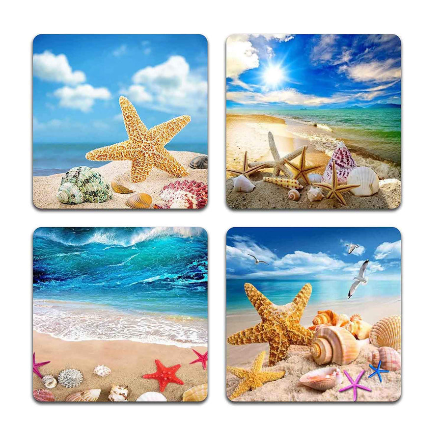 Beach Shells Square Coaster Set - Made of Recycled Rubber - Set of 4