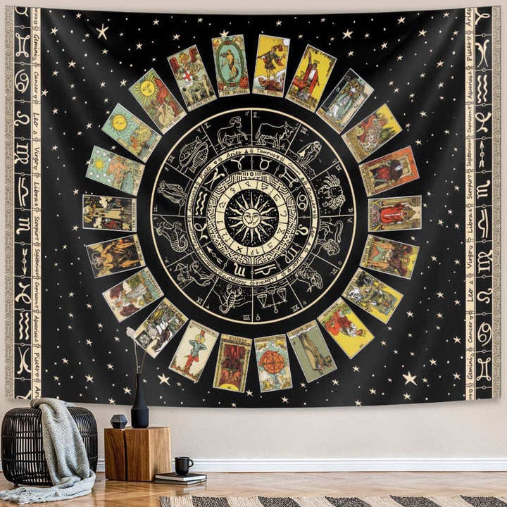 Spiritual Tapestry Star Tarot Card Tapestry Zodiac Astrology Tapestry Witch Constellation Tapestry Aesthetic Tapestry Wall Hanging for Teen Girl&#39;s Bedroom (Black 70x90 inches)