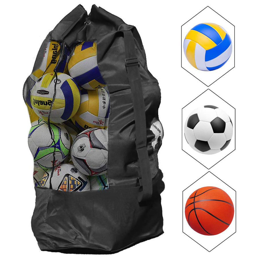 HQDeal Extra Large Waterproof Mesh Ball Bag Heavy Duty Football Shoulder Bag Drastring Bag for Basketball Volleyball Soccer Rugby Net Ball Carrying Storage Sack Holds 15 Balls