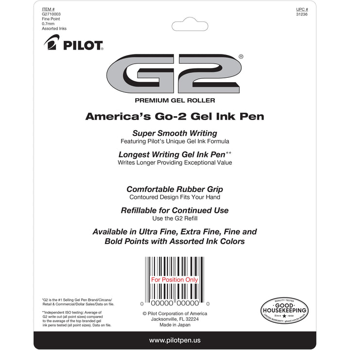 Pilot, G2 Premium Gel Roller Pens, Fine Point 0.7 mm, Assorted Colors, Pack of 10