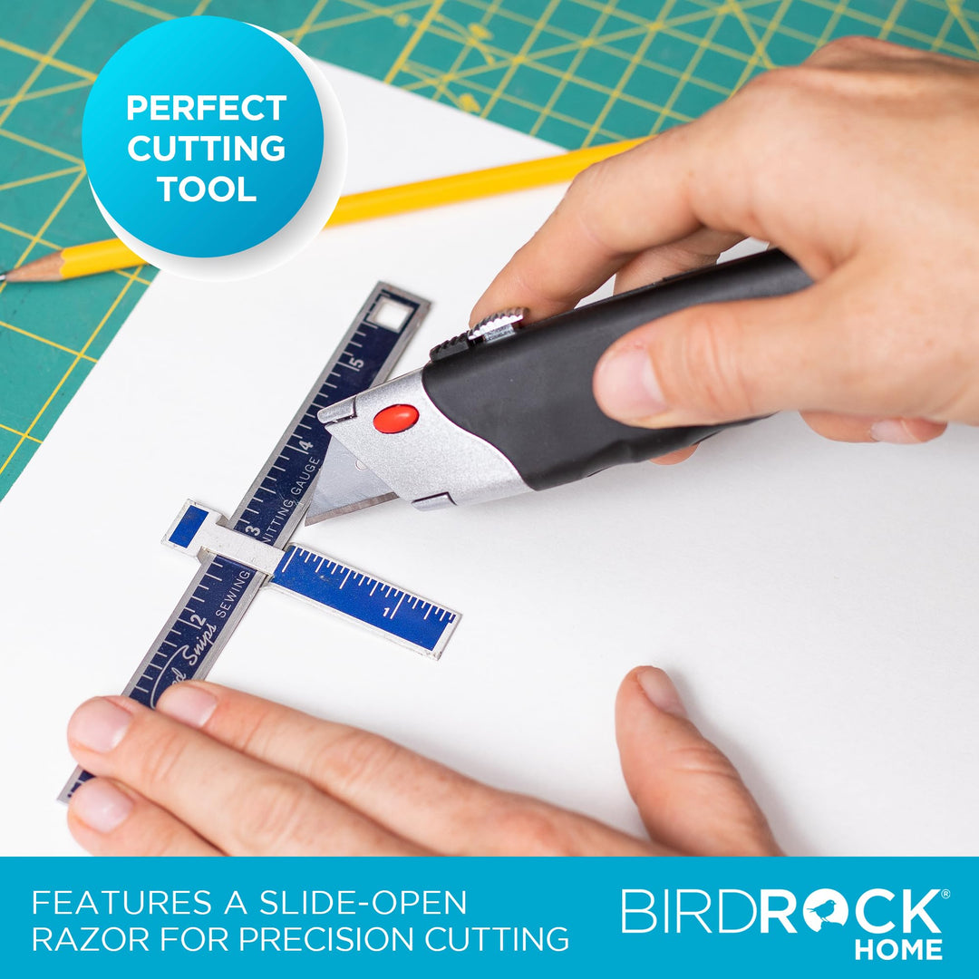 INTERNET&#39;S BEST Premium Utility Knife Set | Retractable Box Cutter with Rubber Handle | Heavy-Duty Cutting for Cardboard, Carpet, Plastic | Retractable Blade | Includes 2 Razor Knives &amp; Extra Blades