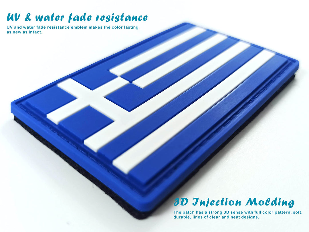 Greece Flag Patch Greek Tactical Patch - PVC Rubber Hook and Loop Fastener Patch, 2 Pack