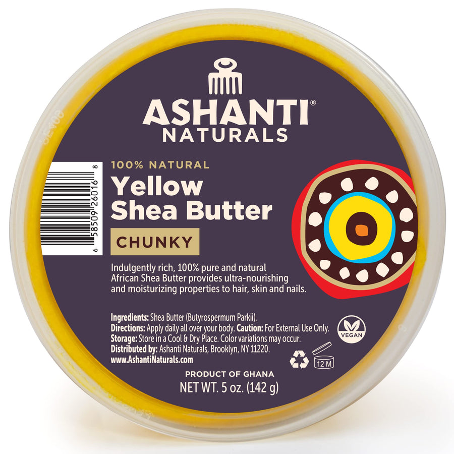 ASHANTI NATURALS 100% CHUNKY NATURAL AFRICAN SHEA BUTTER, YELLOW, 5 OZ.