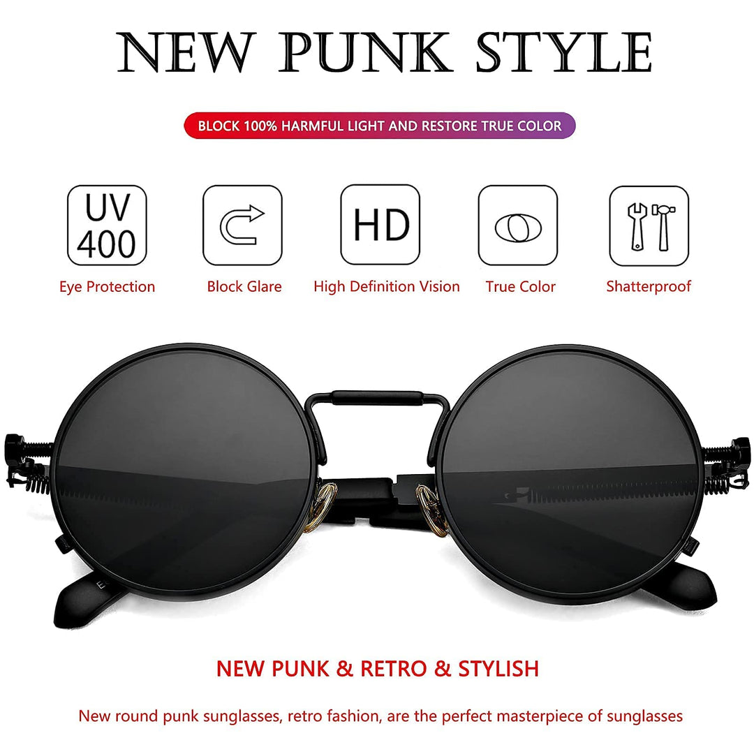 AIEYEZO Round Steampunk Sunglasses Circle Lennon Glasse