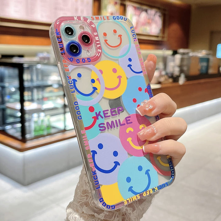 Cute Smile Face Phone Case Compatible with iPhone 11 Pro Max Lens Protection Shockproof Fashion Soft TPU Clear Smile Cover Case for Women Girl Colorful