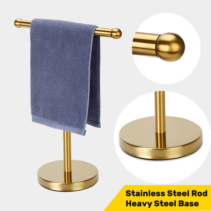 Hand Towel Holder Gold, Hand Towel Rack Stand with Heavy Weighted Base, Countertop Hand Towel Holder Stand for Bathroom,SUS304 Stainless Steel (Gold)