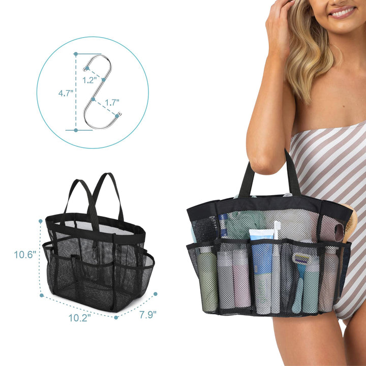 Mesh Shower Caddy Portable, Shower Caddy Quick Dry Hanging Shower Bag for College Dorm Essentials, 8 Pockets Deeper Bath Shower Caddy Basket for Bathroom Camp Gym Swim Travel Outdoor, Black