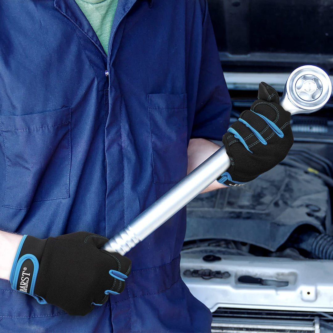 Work Gloves Flexible Touchscreen Mechanic Gloves for Construction Yardwork Warehouse All Purpose Synthetic Leather Working Gloves for Women Men Blue Large