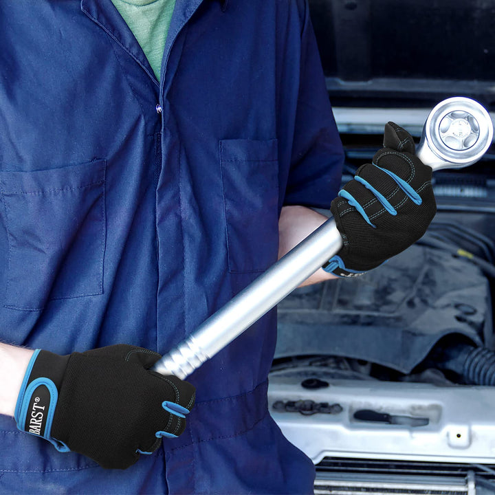 Work Gloves Flexible Touchscreen Mechanic Gloves for Construction Yardwork Warehouse All Purpose Synthetic Leather Working Gloves for Women Men Blue Large