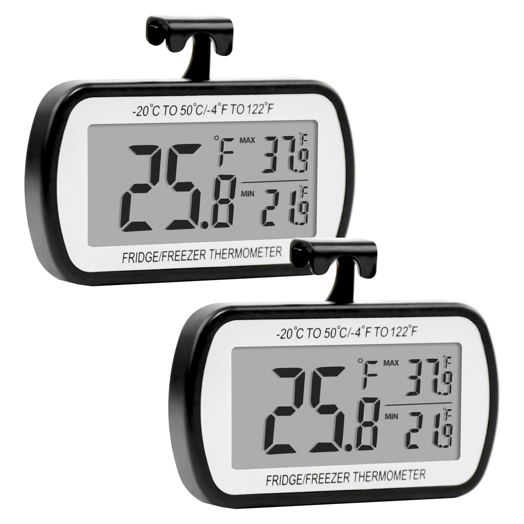 2 Pack Refrigerator Fridge Thermometer Digital Freezer Room Thermometer Waterproof Large LCD Display Max/Min Record Function-Black