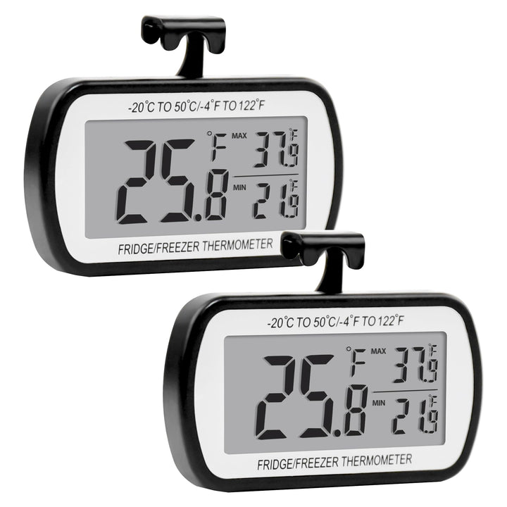 2 Pack Refrigerator Fridge Thermometer Digital Freezer Room Thermometer Waterproof Large LCD Display Max/Min Record Function-Black