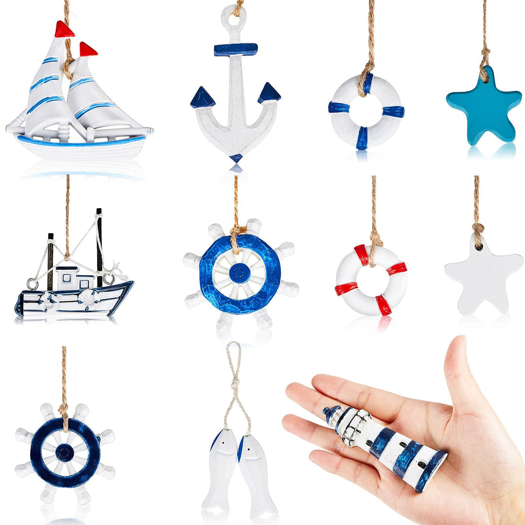 22 Pcs Nautical Ornament Beach Ornaments Coastal Nautical Tree Starfish Anchor Sea Life Beach Decorations for Home Decor Small Party Gift Office