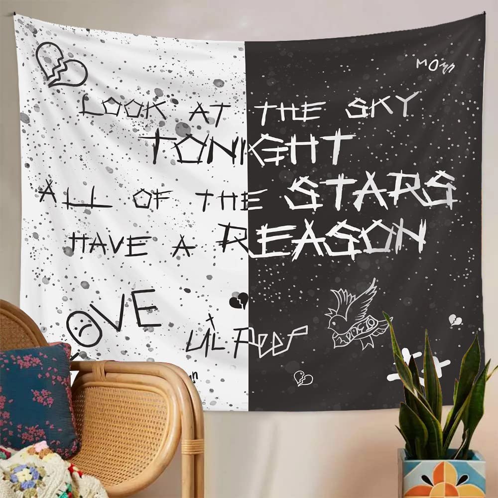 Rapper Wall Tapestry Lil Peep Tapestries Juice Wrld Black and White Star Tapestry for Bedroom Dorm Hip Hop Home Decorations Wall Hanging 60&#39;&#39; X 50&#39;&#39;
