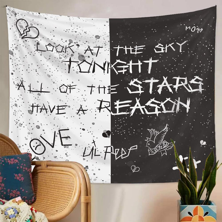 Rapper Wall Tapestry Lil Peep Tapestries Juice Wrld Black and White Star Tapestry for Bedroom Dorm Hip Hop Home Decorations Wall Hanging 60&#39;&#39; X 50&#39;&#39;