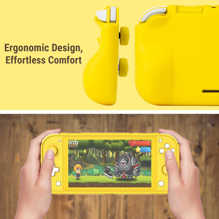 Grip Case for Nintendo Switch Lite – Case with Comfort Padded Hand Grips, Kickstand, &amp; Pack of Thumb Grips - Yellow
