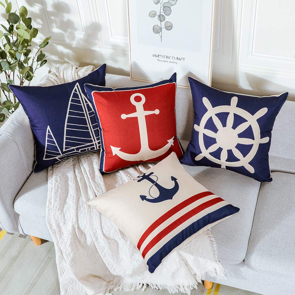 JOTOM Nautical Anchors Throw Pillow Covers 20 x 20 Inch