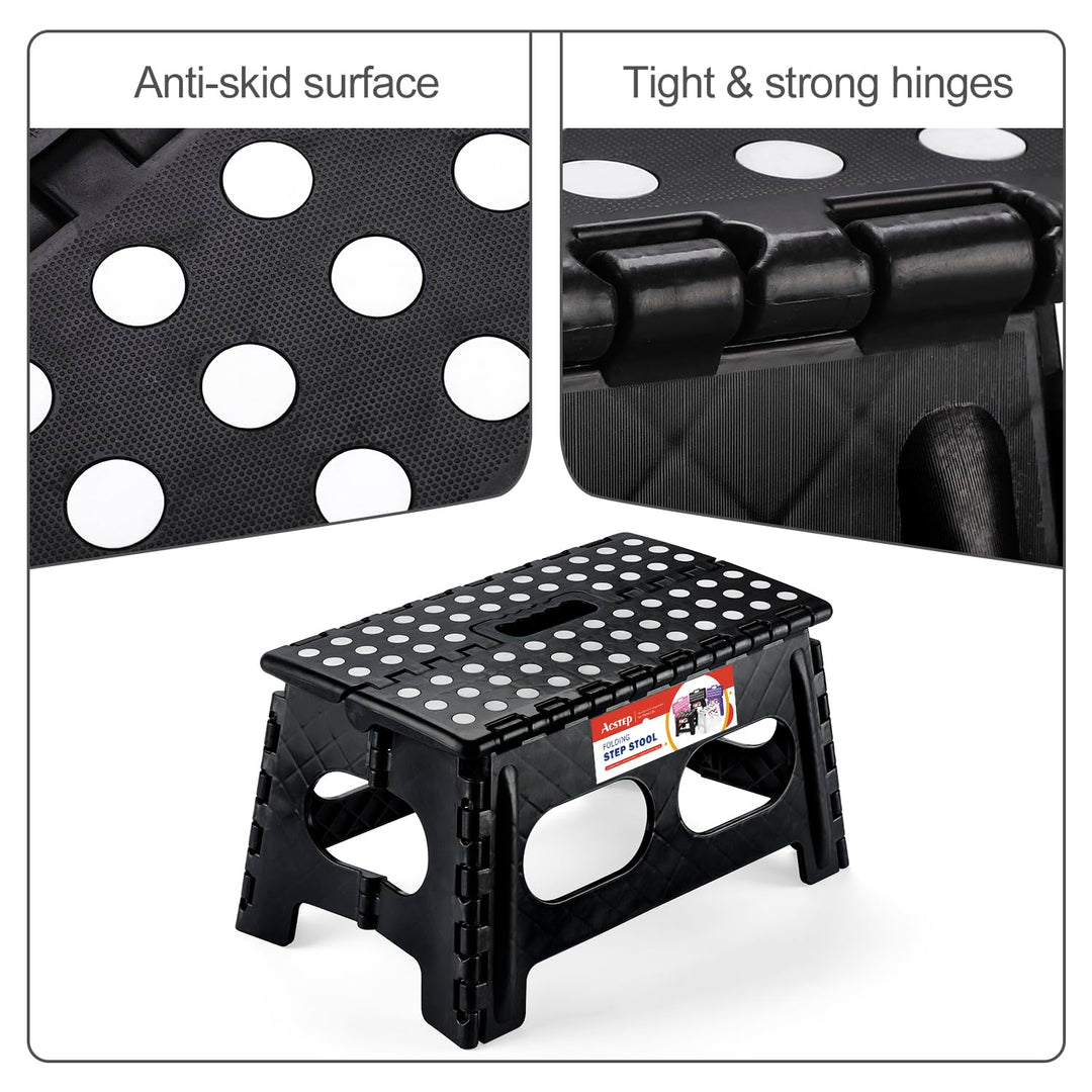 Folding Step Stool,15-Inch Extra Wide 9Inch Height Heavy Duty Stepping Stool More Safe and Comfortable Non Slip Foldable Step Stool for Kids and Adults Black