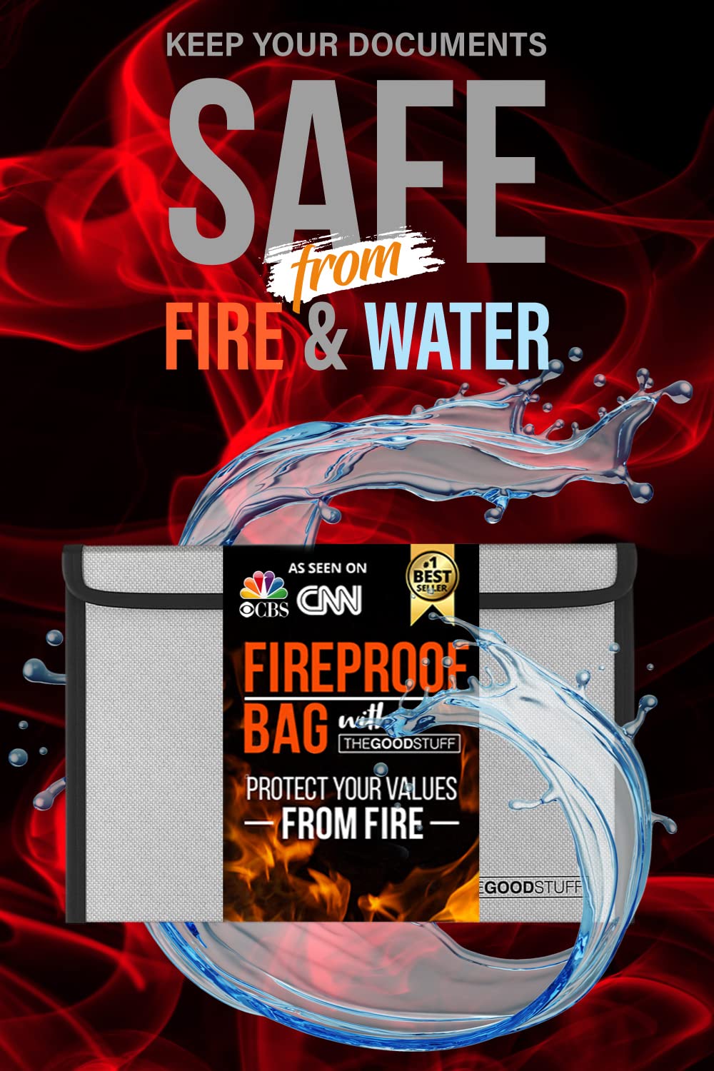 Fireproof Document Bag Envelope Size: 8 x 5 [2000°F – Grey] Fireproof Cash Bags with Zipper Small Water and Fire Resistant Money Bag for Cash Storage, Fireproof Bags for Cash Fire Proof