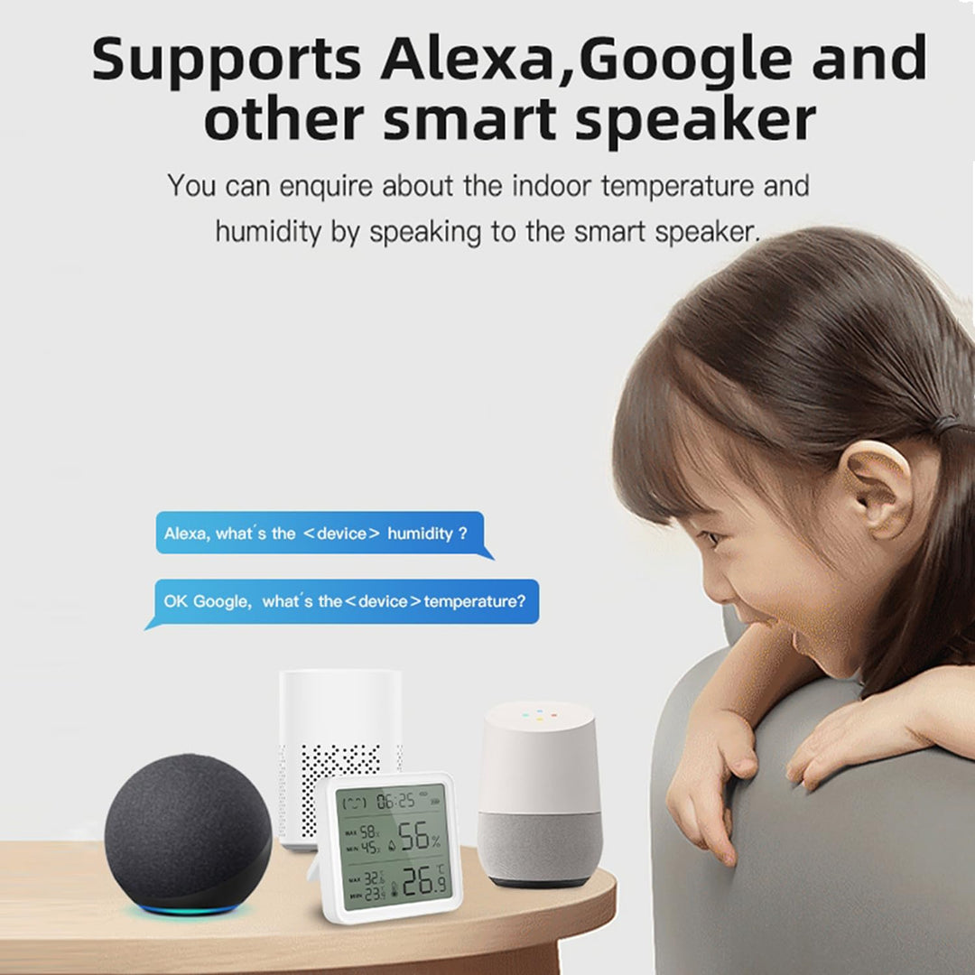 Smart WiFi Temperature Humidity Sensor, Wireless Thermometer Hygrometer, Built-in Clock and Time Display,Smart Temperature Humidity Monitor withTuya App,Compatible with Alexa,Google Home,Siri (White)