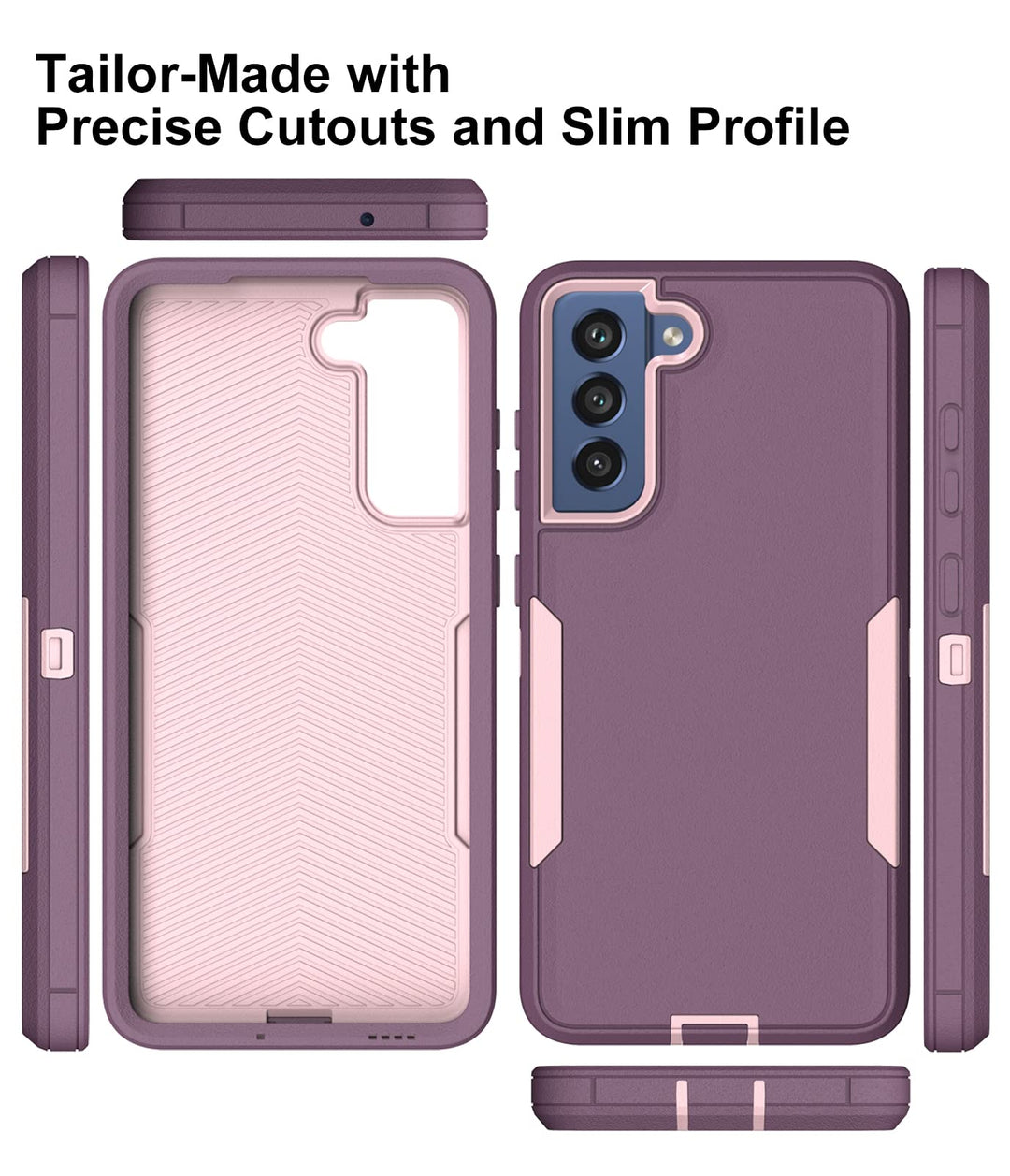 for Samsung Galaxy S21 FE 5G Case, and Glass Screen Protector, Dust Proof Port Cover, Full Body Protection Durable Rubber Cover Phone Case, Purple