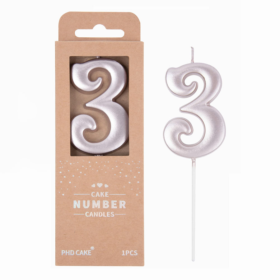 2.76 Inch Elegant Rose Gold 3 Number Birthday Candles, Rose Gold Number Candles, Cake Number Candles, Party Celebration
