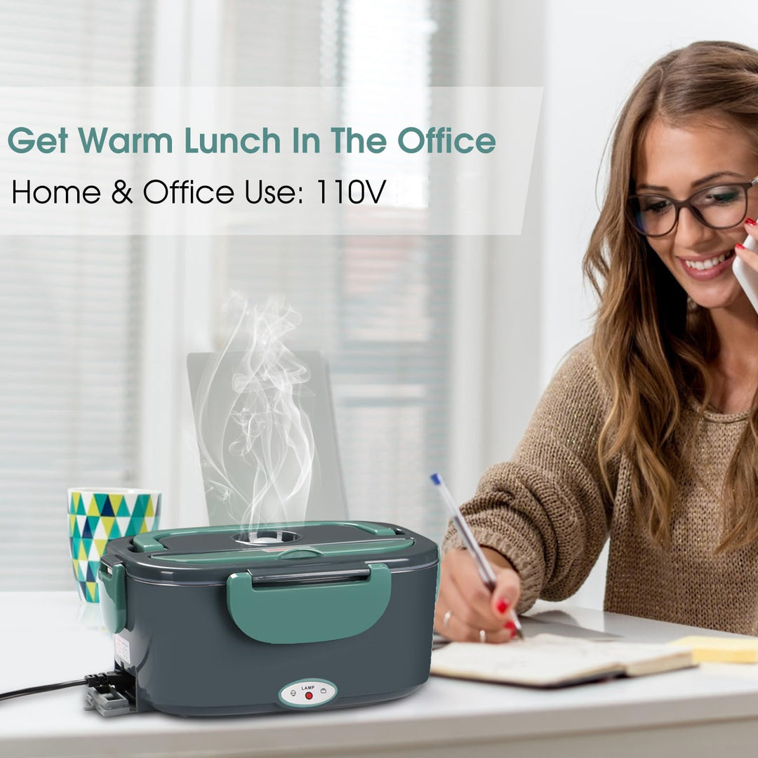 Electric Lunch Box 60W Food Heater, Upgraded 2 Compartments Portable Heated Lunch Box for Adults Car Truck Work Travel, Self Heating Lunch Box with 1.5L 304 SS Container, 110V/12V/24V