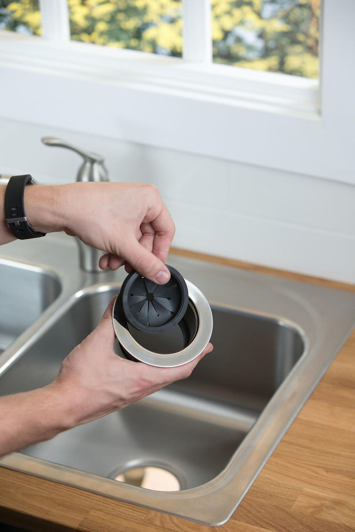 Black Disposer EZ Mount Garbage Disposal Stopper and Splash Guard for Sink Drain, 1025