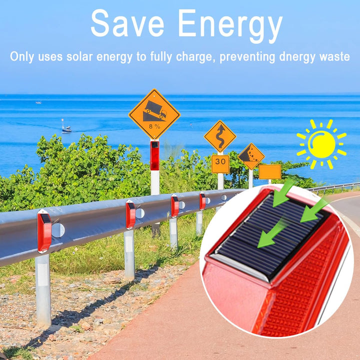 Solar Strobe Warning Light Sensitive LED Warning Lamp Super Bright IP54 Waterproof Light Control Flashing Beacon Barricade Construction Safety Road Signs Flash Traffic Lights (Red)