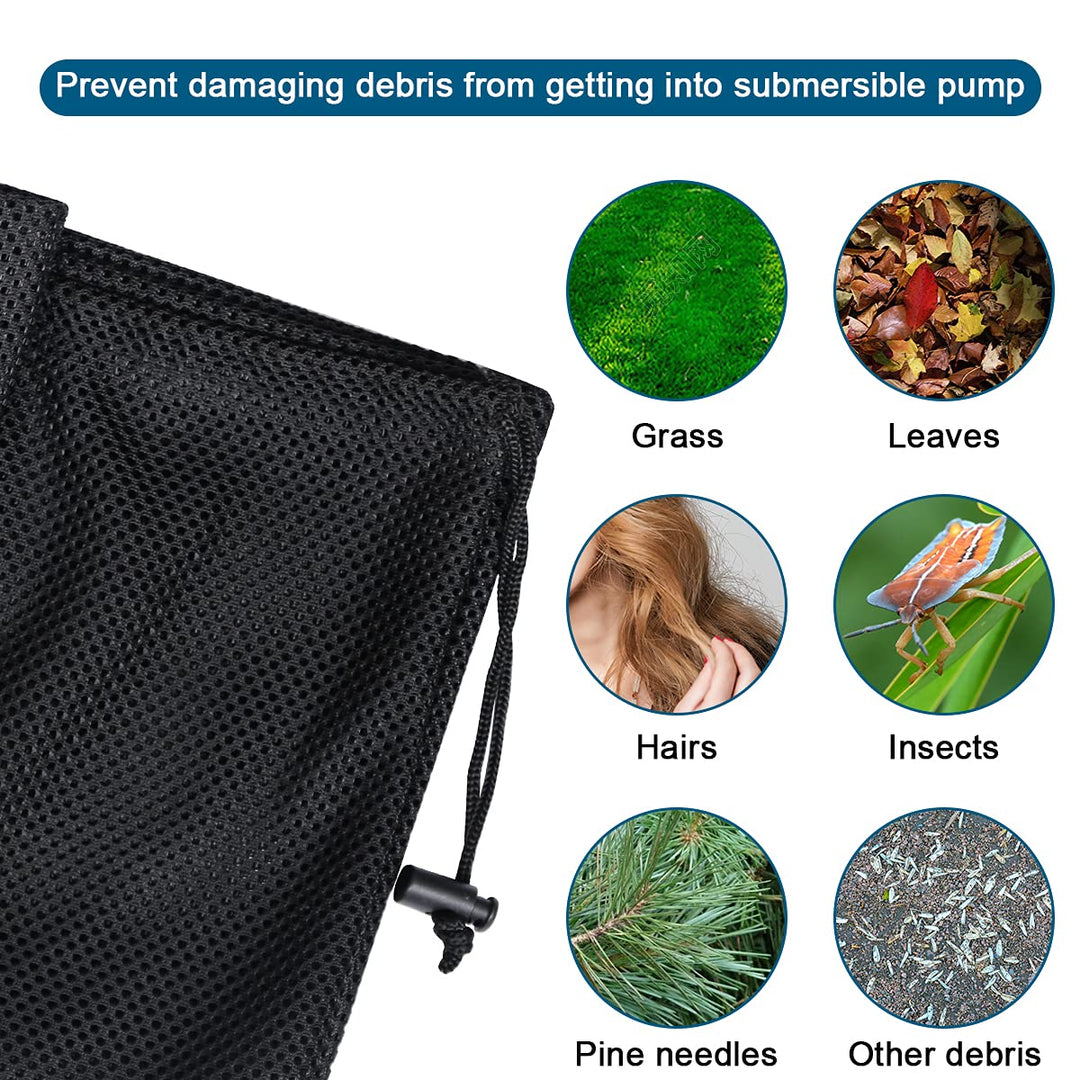 Large Pump Barrier Bag, 17.8x 17.8 Pond Pump Filter Bag, Black Drawstring Pump Mesh Bag for Pond Biological Filters