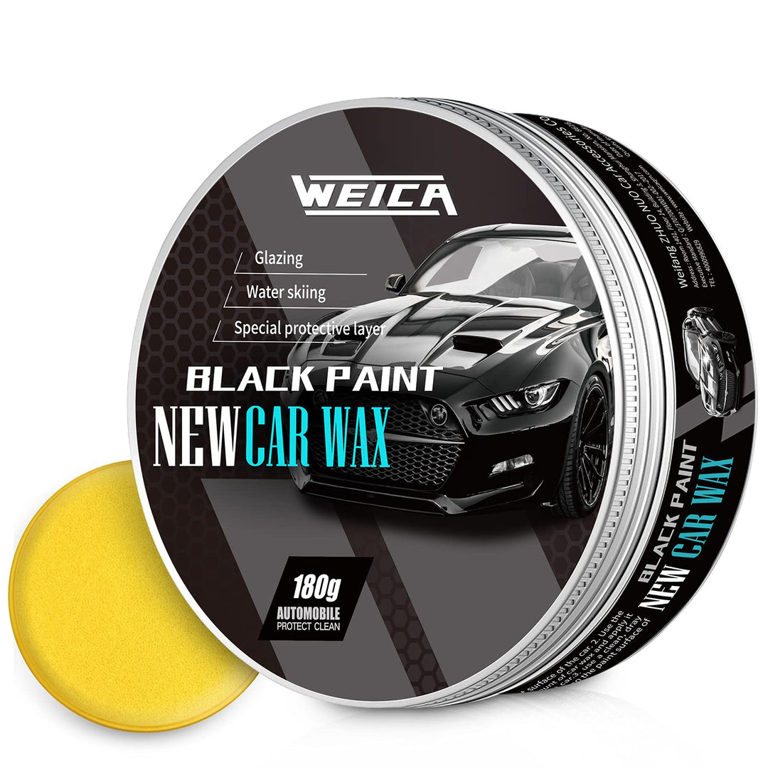 Car Wax Black Solid for Black Cars, Carnauba Car Wax Kit Cleaner, Car Waxing Scratch Resistance Auto Ceramics Coating 180g with Free Waxing Sponge and Towel-Black