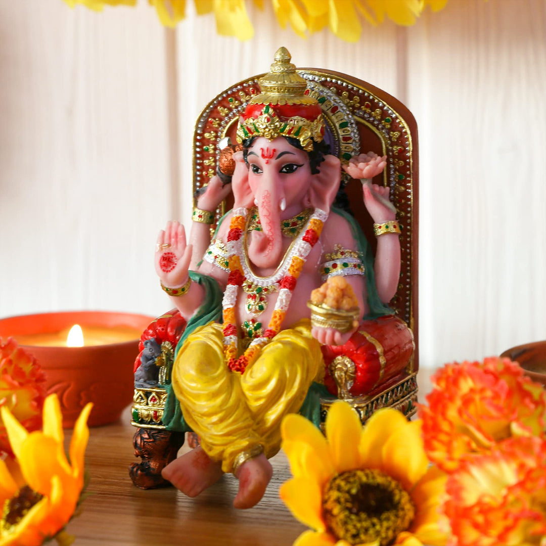 Hindu God Ganesha Statue Figurine - Indian Idol Sitting Lord Ganesh Statue India Murti Item Ganpati Home Office Temple Mandir Altar Pooja Gifts Diwali Puja Gifts