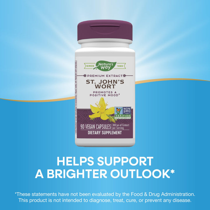 Nature’s Way St. John’s Wort Premium Extract – Promotes a Positive Outlook* - With Rosemary Leaf &amp; Spirulina - Non-GMO Project Verified &amp; Vegan - 90 Capsules