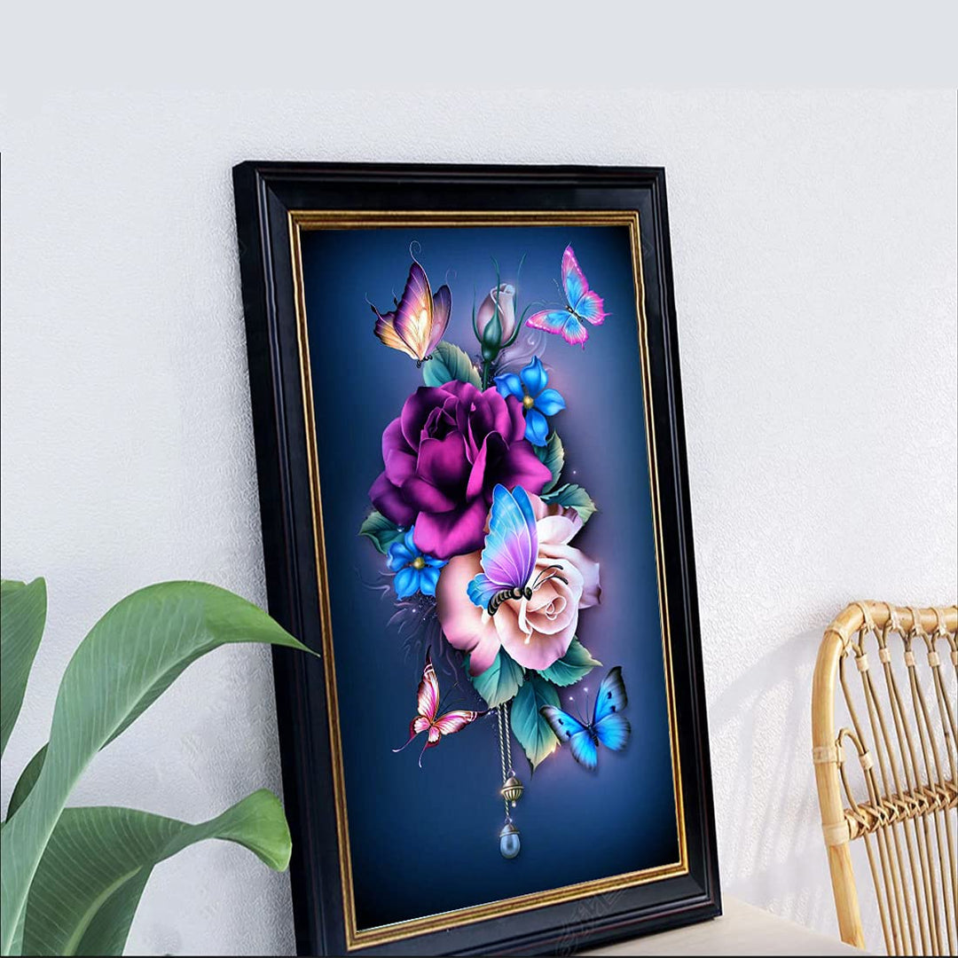 Painting Kits for Adults Diamond,DIY 5D Round Full Drill Butterfly Flowers Diamond Art,Very Suitable for Home Leisure and Wall Decoration 11.8x15.7 (Inches)