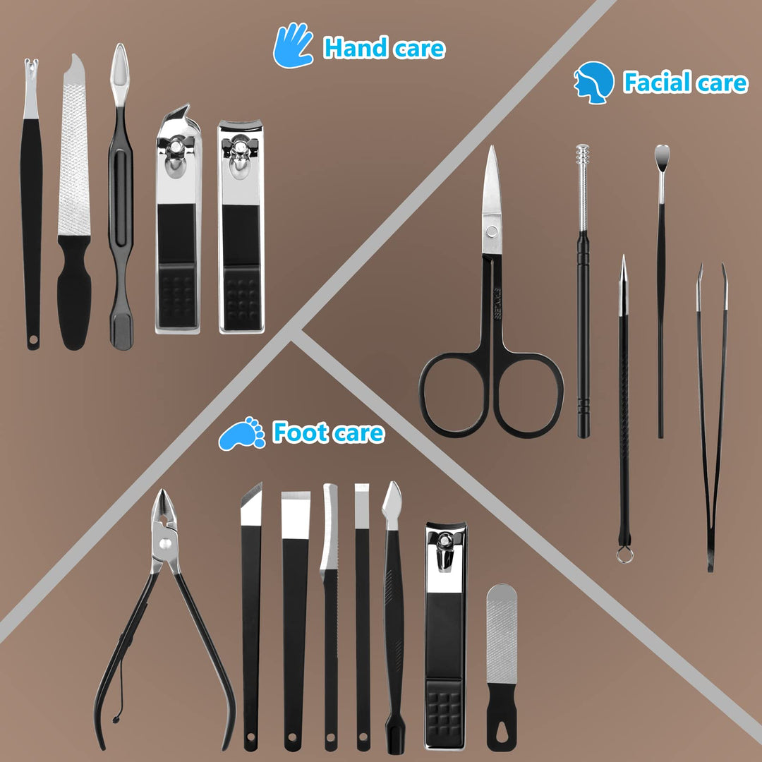 Yougai Manicure Set 18 pcs Professional Nail Clippers Pedicure Kit, Stainless Steel Pedicure Set Nail Grooming Kit Tools with Luxurious Travel Case(Brown)