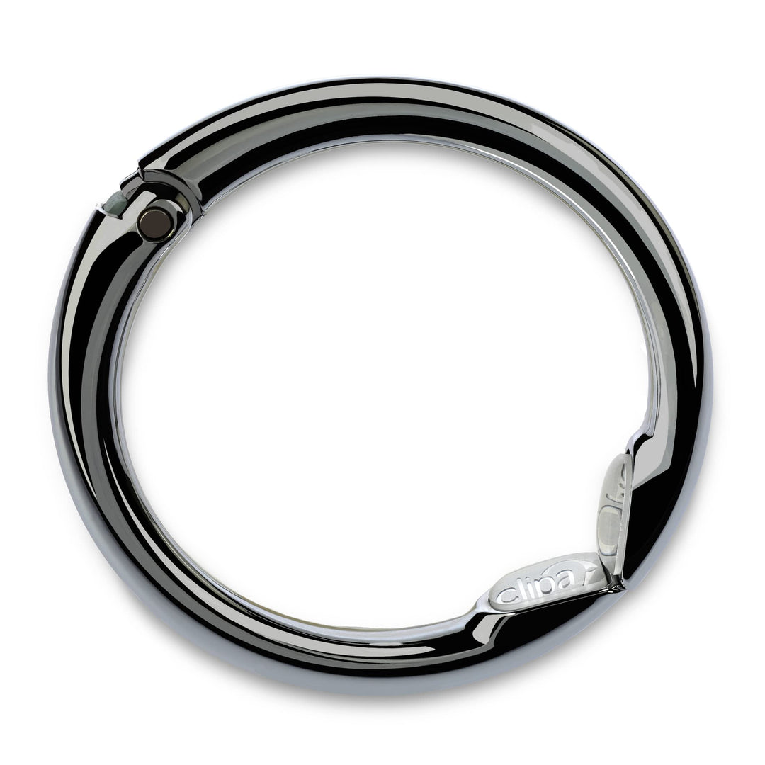 Bag Hanger - Polished Hematite PVD - The Ring That Opens Into a Hook and Hangs in Just 1/2 of Space, Holds 33 lbs., 3 yr. Warranty
