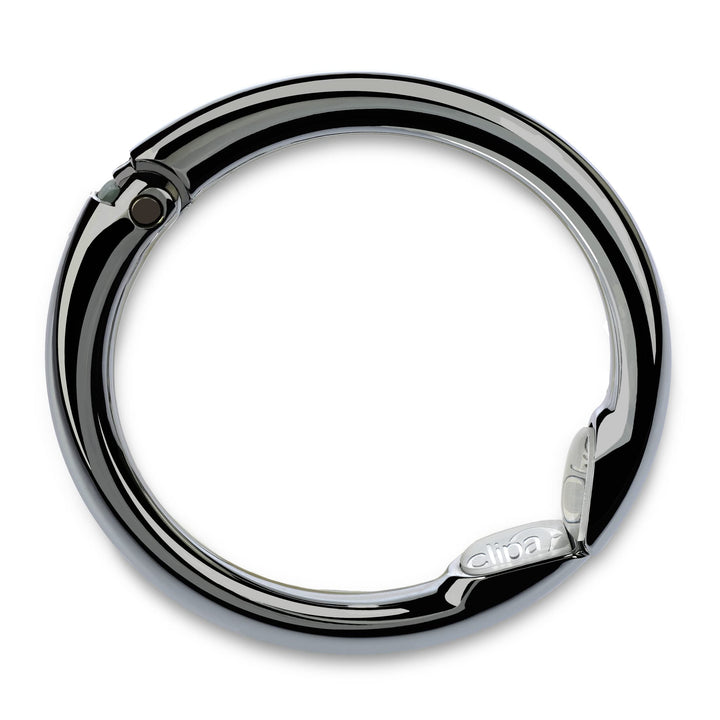 Bag Hanger - Polished Hematite PVD - The Ring That Opens Into a Hook and Hangs in Just 1/2 of Space, Holds 33 lbs., 3 yr. Warranty