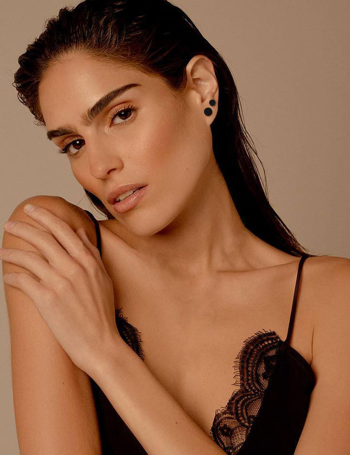 Stainless Steel Black Stud Earrings for Men Women, 8mm