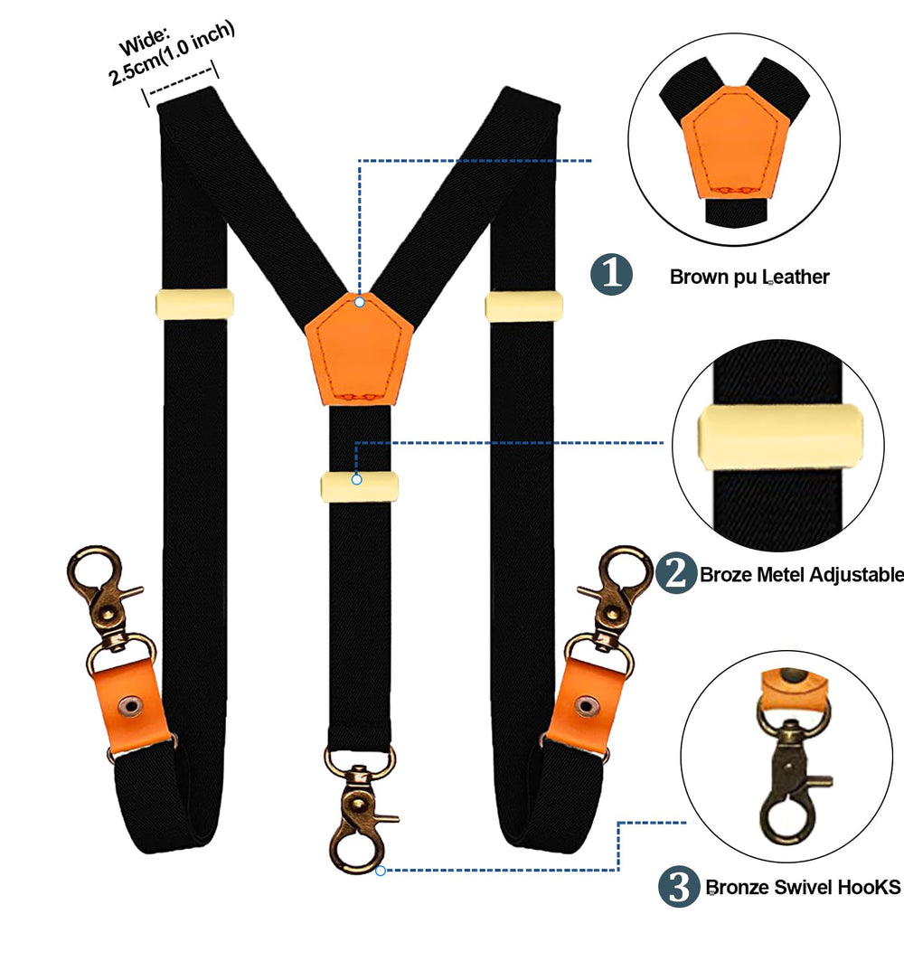 Men Black Y Back Suspenders Bronze Snap Hooks Braces for Wedding Party