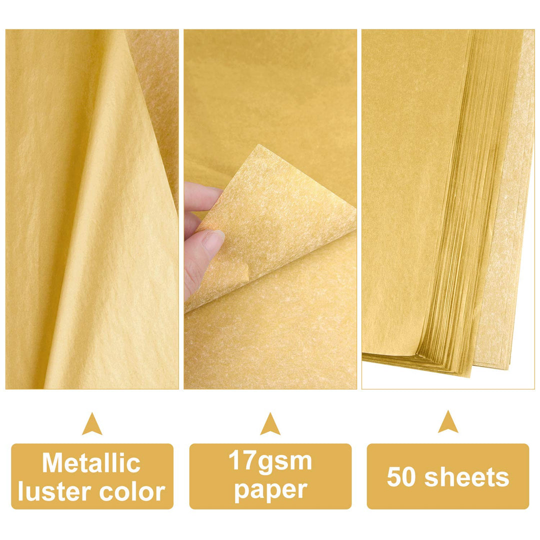 MIAHART 50 Sheets Metallic Gold Tissue 20X14 Inch Gift 