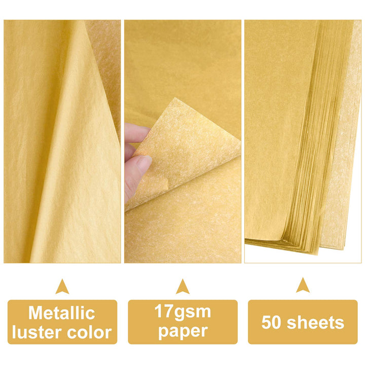 MIAHART 50 Sheets Metallic Gold Tissue 20X14 Inch Gift 