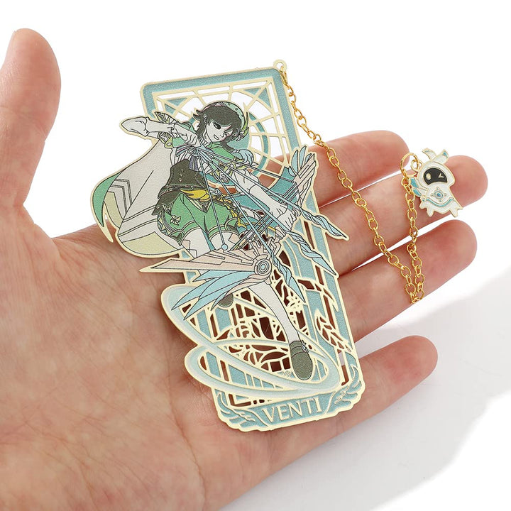 Genshin Venti Metal Bookmark - Hot Game Genshin Anime Figure Venti Barbatos Unique Bookmarks for Men Women Girls Book Lovers Readers (Venti)