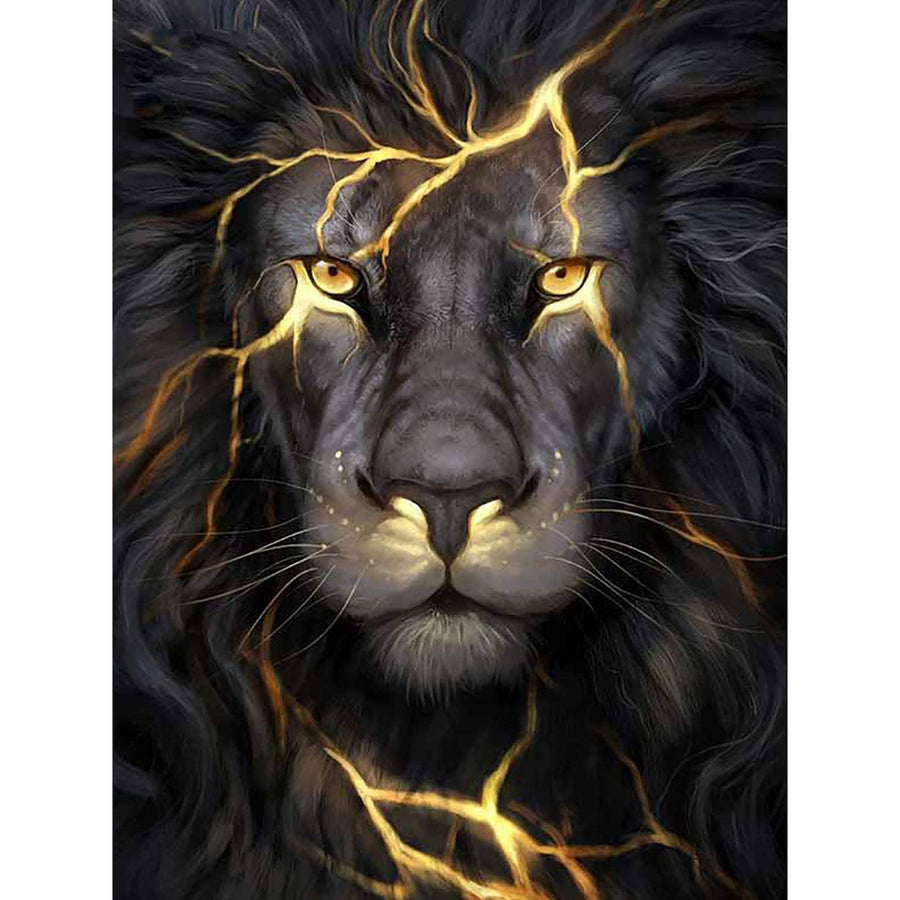Diamond Painting Kits Black Lion 5D Diamond Art Kit Full Square Drill Painting Kit for Adults Beginner Lightning Painting with Diamonds Animal for Adults Home Wall Decor 30x40cm/11.8x15.7in